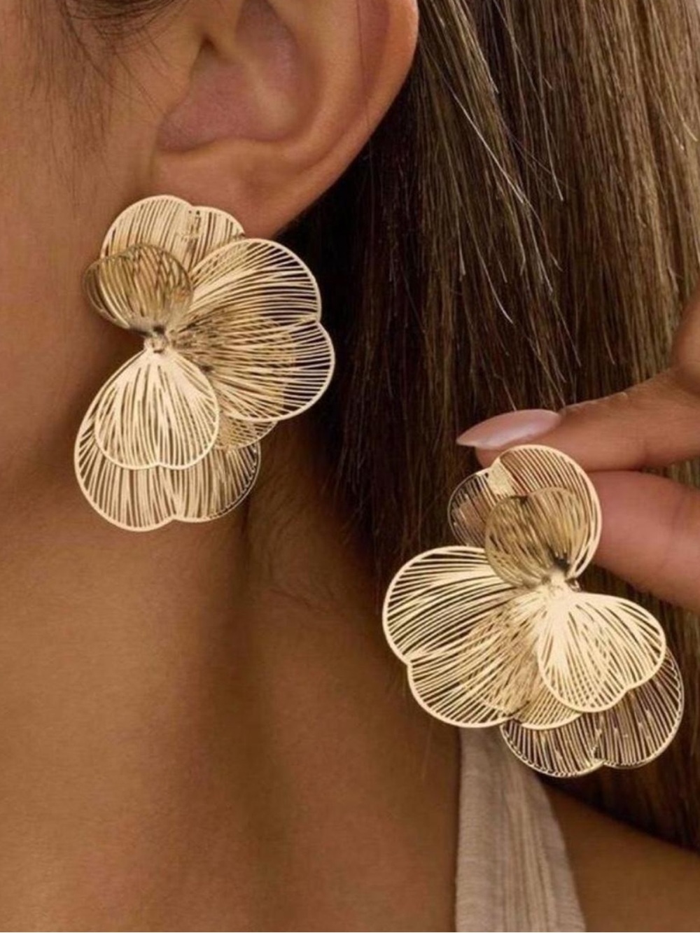 Delicate Gold Floral Filigree Earrings - Women Jewelry